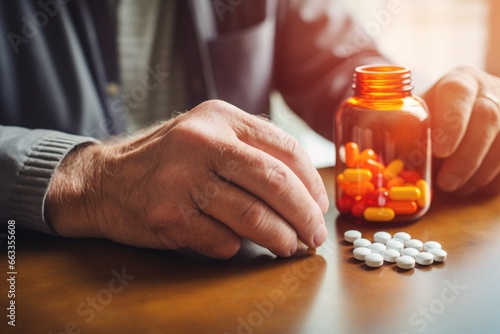 Close up of a senior man taking his pills photo