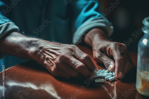 Close up of a senior man taking his pills