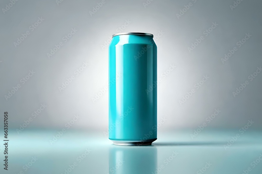 Isolated Cyan Soda Can Mockup on Blank Soft Background Generative AI, Concept For Design Isolated Cyan Soda Can Mockup on Blank Soft Background Generative AI, Concept For Design