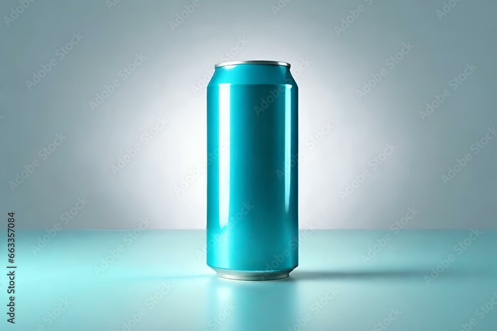Isolated Cyan Soda Can Mockup on Blank Soft Background Generative AI, Concept For Design Isolated Cyan Soda Can Mockup on Blank Soft Background Generative AI, Concept For Design