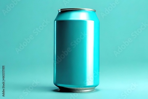 Isolated Cyan Soda Can Mockup on Blank Soft Background Generative AI, Concept For Design