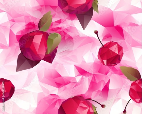 Low ploy Seamless pattern Cherry Background