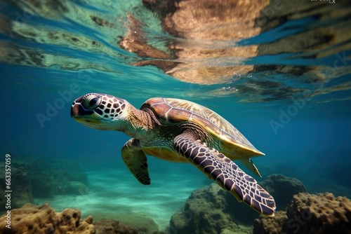 Green turtle at the seawater.