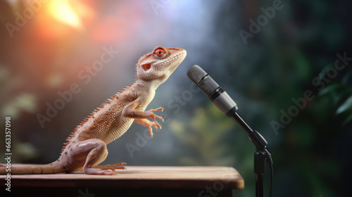 Lizard playing the theremin with its tail photo