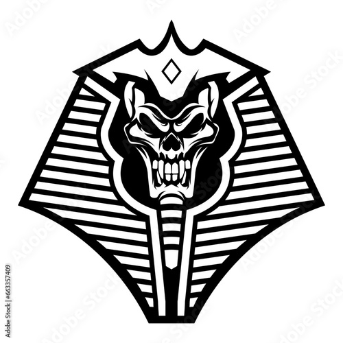 Pharaoh skull vector illustration. Egyptian mummy, skeleton,. Ancient Egypt history and mythology concept for emblems and graphic design.