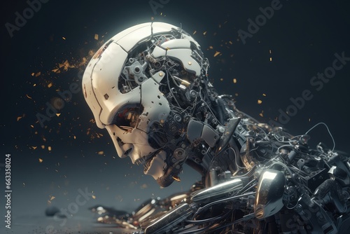 AI technology humanoid cyborg robotics destruction concept