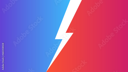 White lightning on a bright red blue colored background of two halves. Versus background.