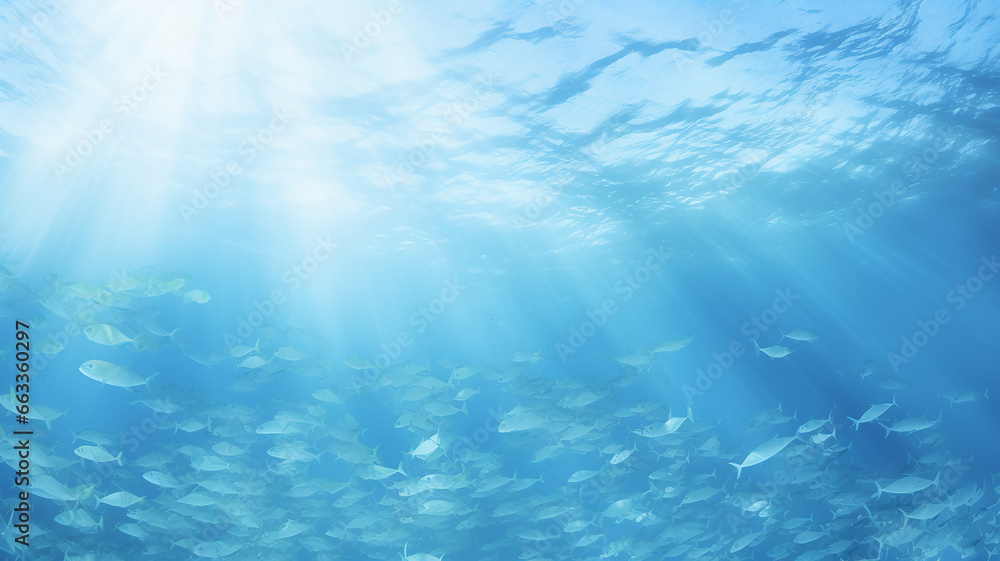 underwater sea ocean watercolor blue transparent background - obrazy, fototapety, plakaty 