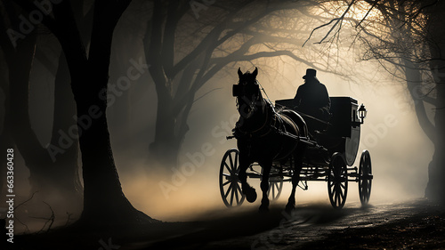 a cab a horse drawn carriage in the night fog detective old europe © kichigin19