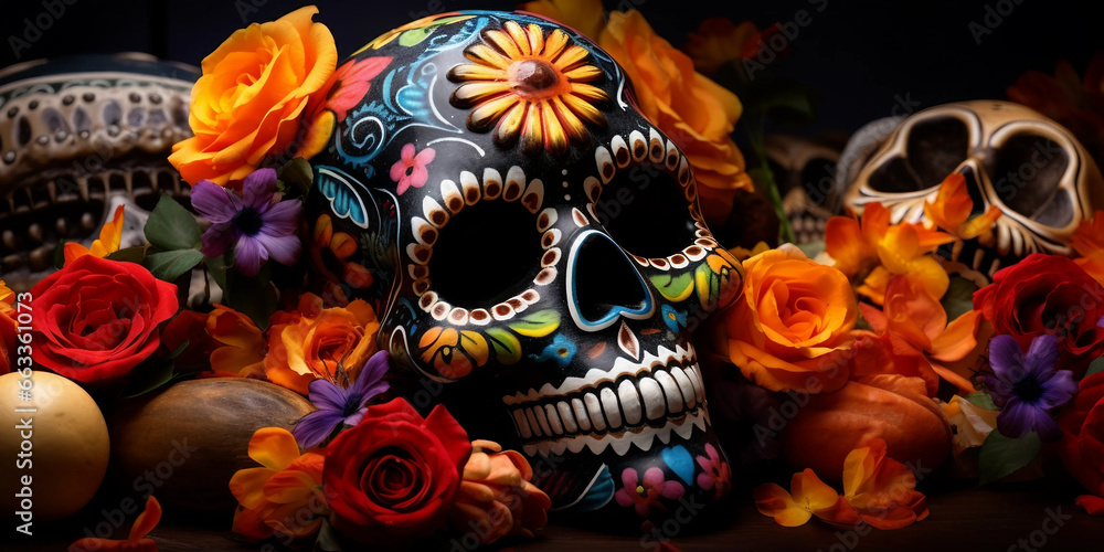 Download Skull Flowers Design Royalty-Free St