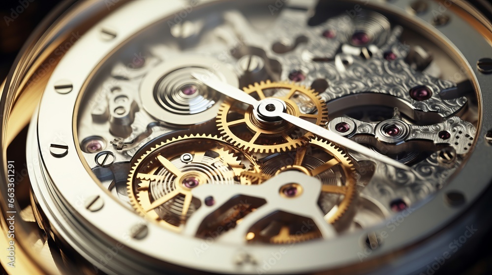 Close-up of the mechanism of an watch. Time concept