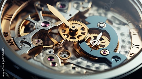 Close-up of the mechanism of an watch. Time concept