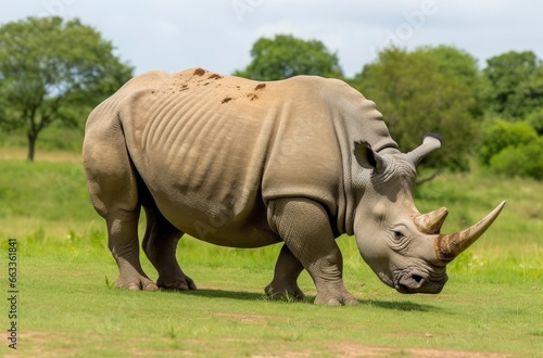 White Rhino grazing.