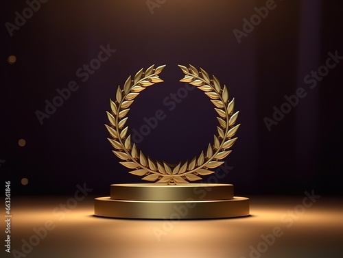 Stage podium with a series of circular wheat shapes, Stage Podium Scene with for Awards Ceremony on dark Background. generative AI