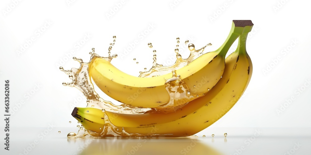 photo of yellow and ripe bananas falling into clear water. generative AI