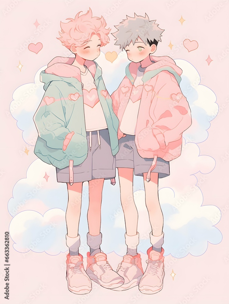 Cute LOFI anime manga style illustration, love couple Cute LOFI anime manga style illustration, love couple