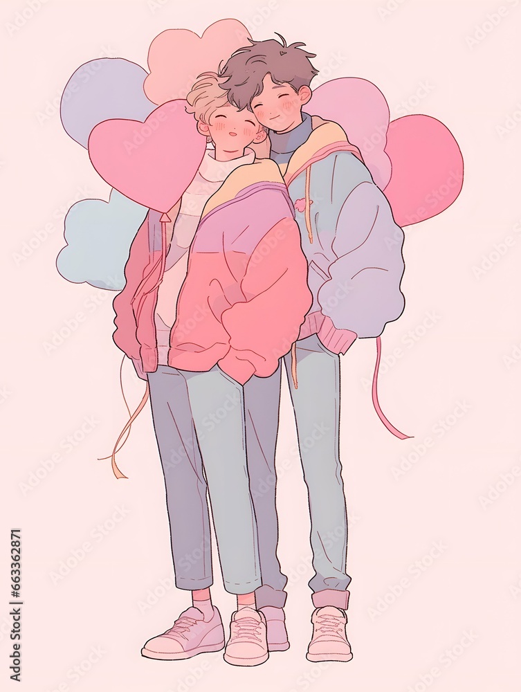 Cute LOFI anime manga style illustration, love couple Cute LOFI anime manga style illustration, love couple