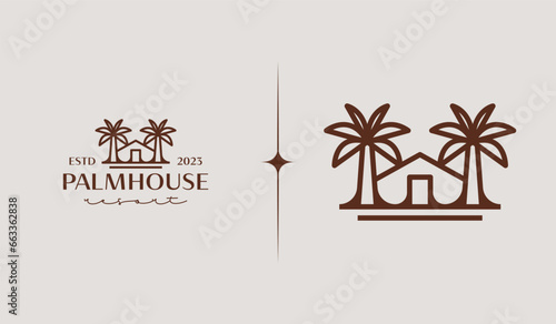 Palm House Resort Logo Template. Universal creative premium symbol. Vector illustration. Creative Minimal design template. Symbol for Corporate Business Identity