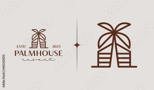 Palm House Resort Logo Template. Universal creative premium symbol. Vector illustration. Creative Minimal design template. Symbol for Corporate Business Identity