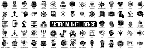 Artificial intelligence icons. Set of brain, robot, ai, head icon