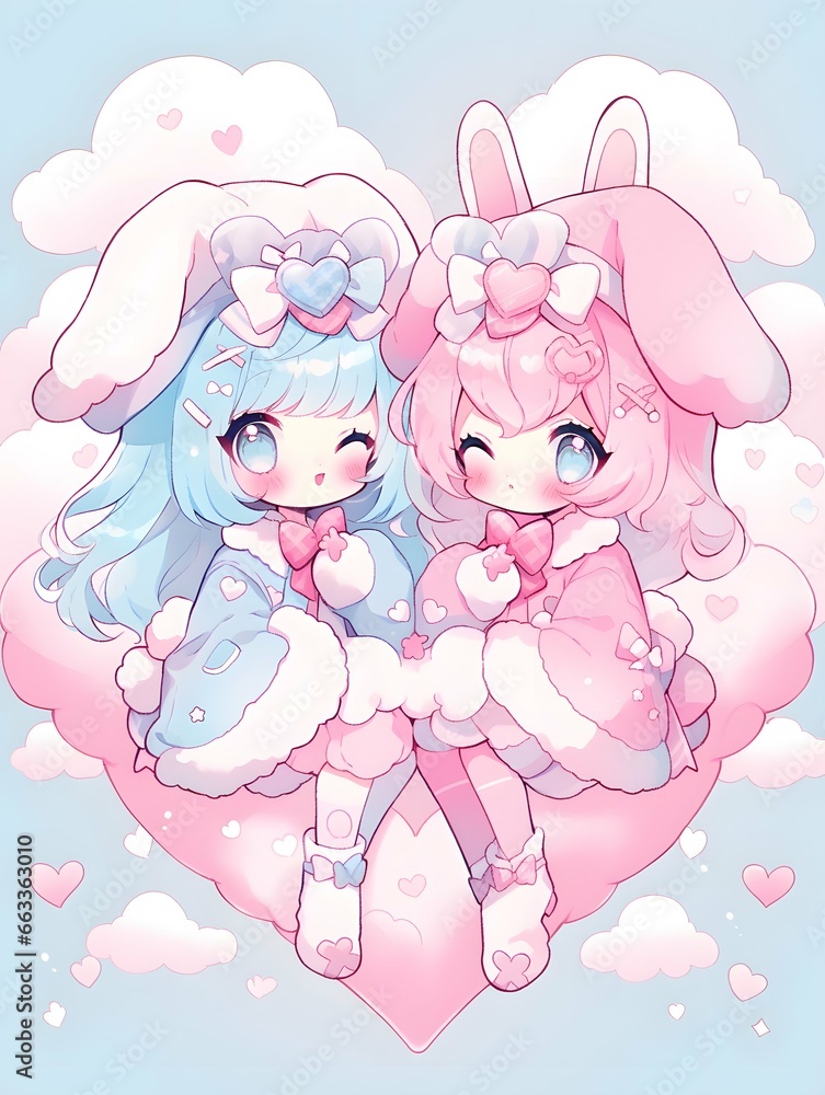 Cute LOFI anime manga style illustration, love couple Cute LOFI anime manga style illustration, love couple