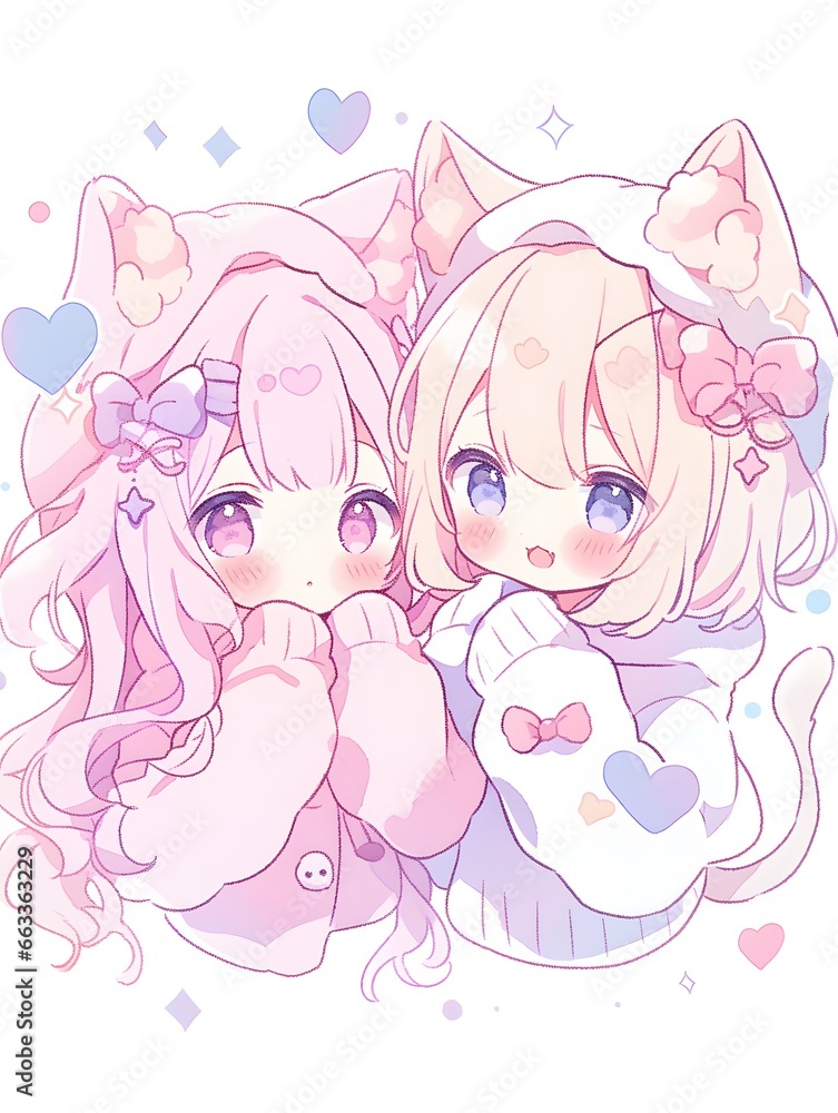 Fototapeta premium Cute LOFI anime manga style illustration, love couple