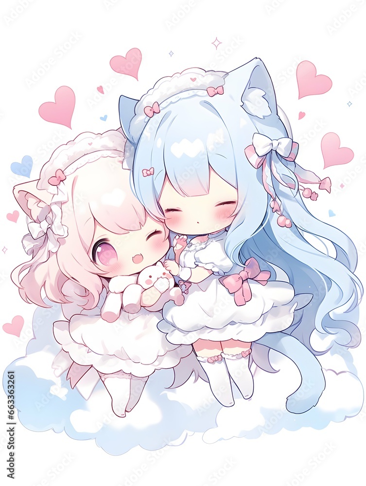 Cute LOFI anime manga style illustration, love couple Cute LOFI anime manga style illustration, love couple