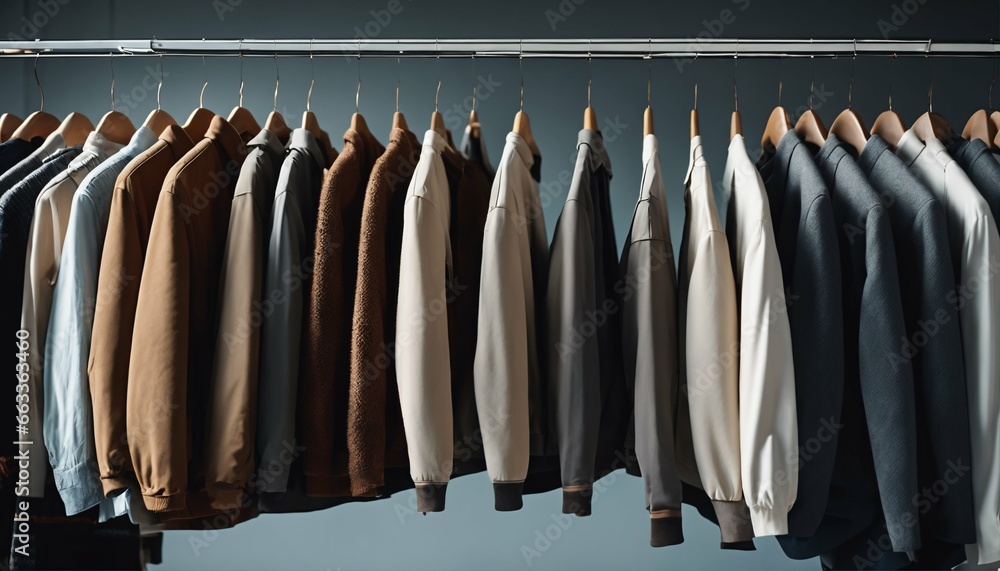 Row of hanging clothes for autumn or fall season Row of hanging clothes for autumn or fall season