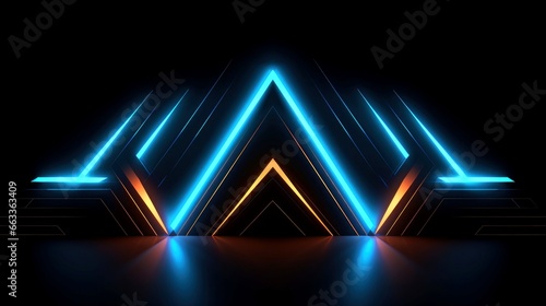 Abstract futuristic neon glowing lamps in dark corridor, Technology background