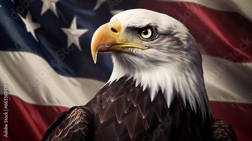 Bald Eagle on the background of the American flag