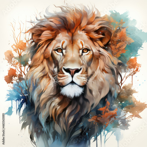 watercolor Lion dragon full clipart, Generative Ai © creativeproartist