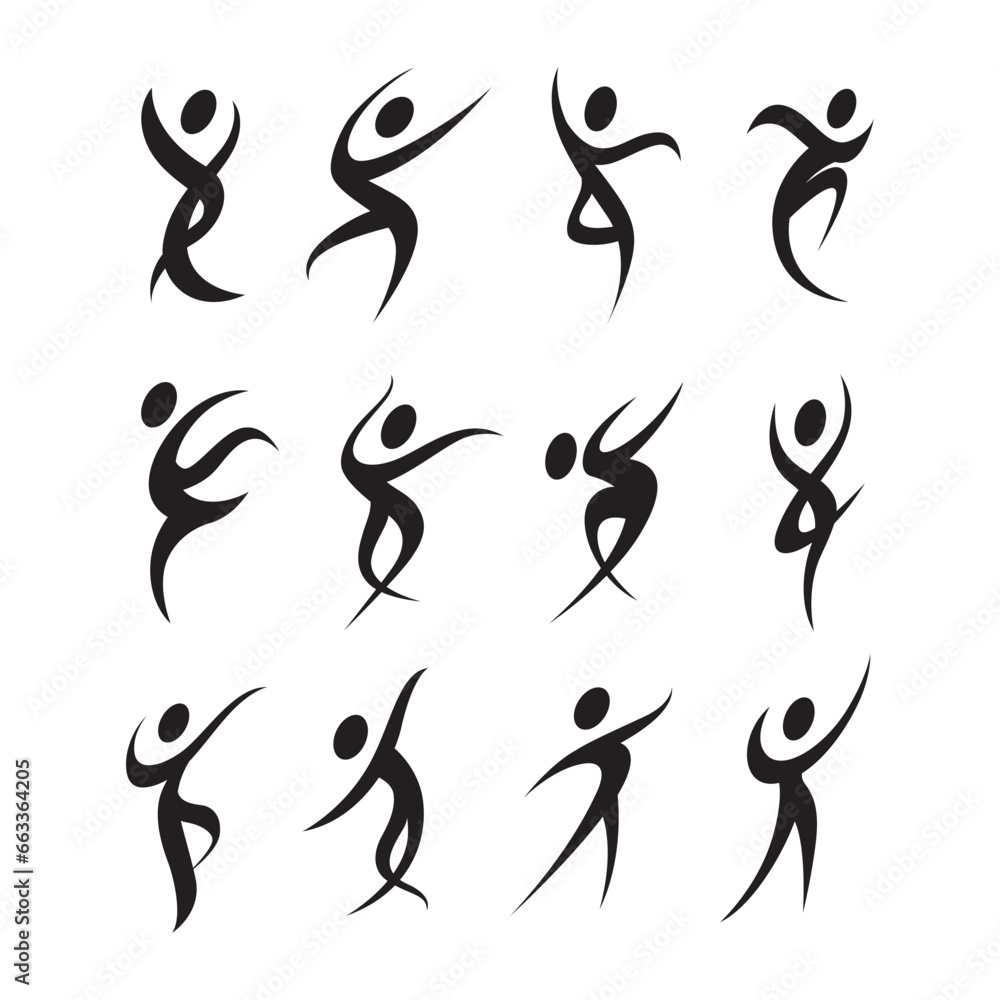 Set of Abstract people dancing icon logo template vector illustration