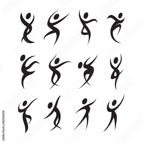 Set of Abstract people dancing icon logo template vector illustration