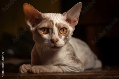 Adorable Devon Rex cat picture. Generative AI