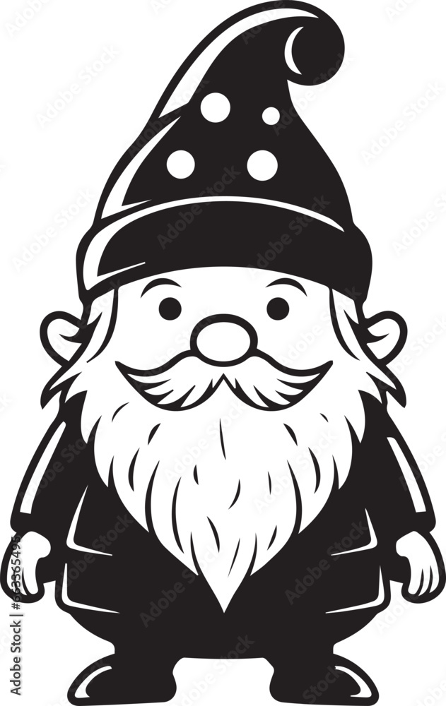 Fototapeta premium black and white cartoon winter gnome