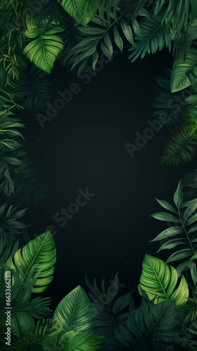 Leaves background with green copyspace. Product presentation invitation template.