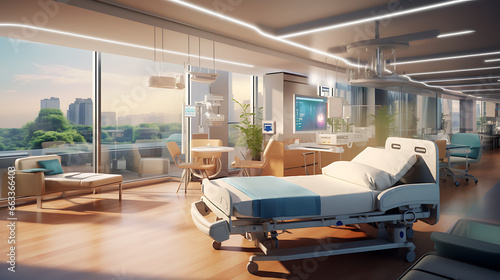 a modern hospital with state-of-the-art medical equipment, dedicated healthcare professionals, and compassionate patient care, symbolizing excellence in healthcare and medical technology