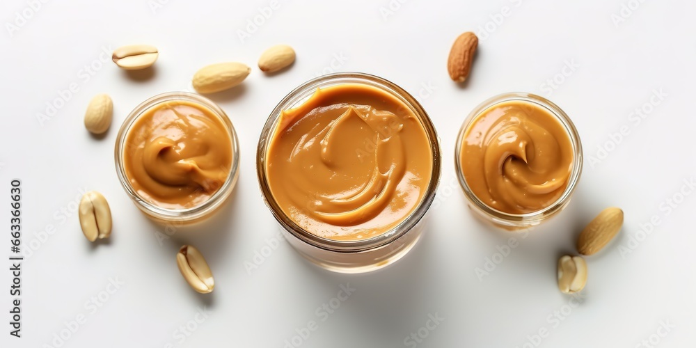 peanut butter decorated with peanut seeds nearby. generative AI