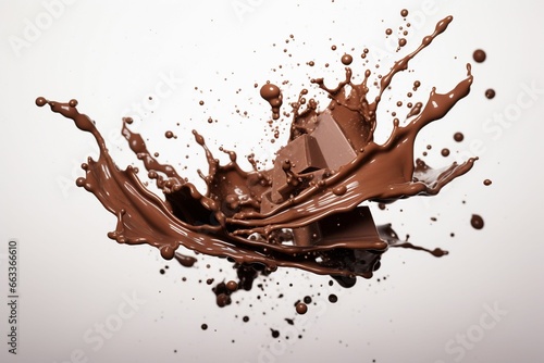 Splash effect of milk chocolate on plain white background