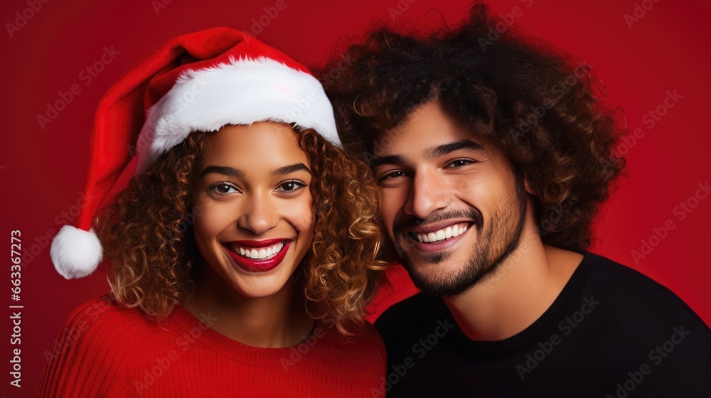 Portrait of happy young multi-ethnic couple in Christmas hats
Portrait of happy young multi-ethnic couple in Christmas hats