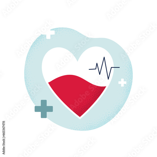 Symbol of blood donation. Charity, saving life. Health care concept. Vector flat illustration isolated on a white background.