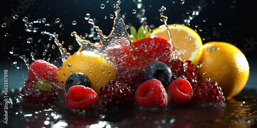 Photo of fruit with clear water splash effect. generative AI
