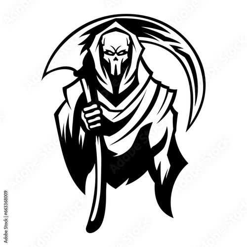 grim reaper skull vector illustration. Grim Reaper Skull Drawing Black And White Silhouette Vector illustrations.