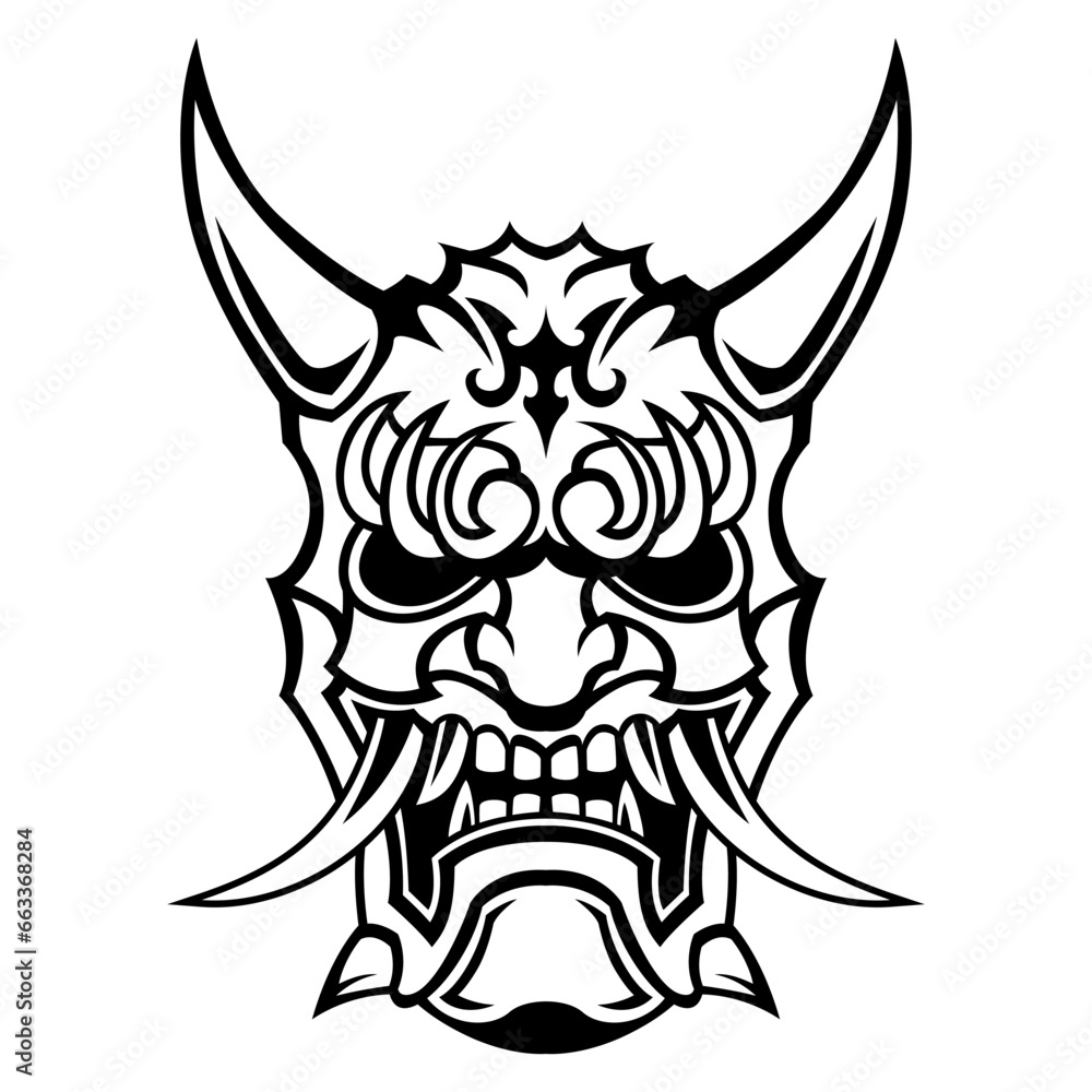 Angry Ronin Mask of Samurai Vector Black and white Warrior Logo Helmet illustration Angry Ronin Mask of Samurai Vector Black and white Warrior Logo Helmet illustration