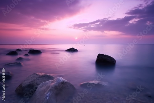 Very beautiful natural atmospheric seascape with purple sunset sky wallpaper background of nature landscape