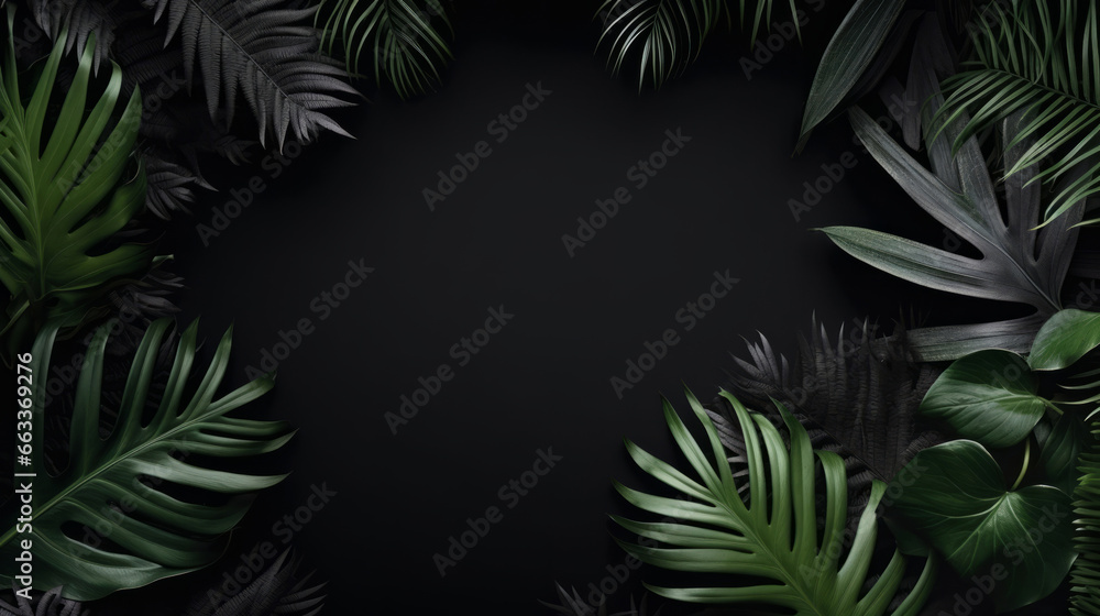Leaves background with dark copyspace. Product presentation invitation template. Leaves background with dark copyspace. Product presentation invitation template.