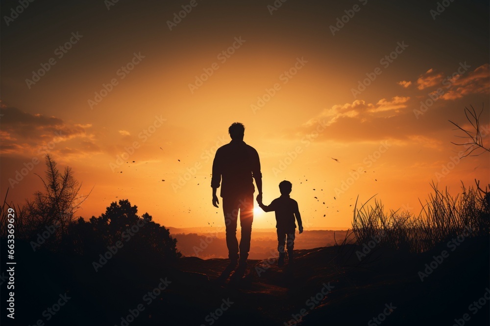 Inseparable duo Silhouette of a father and son standing united