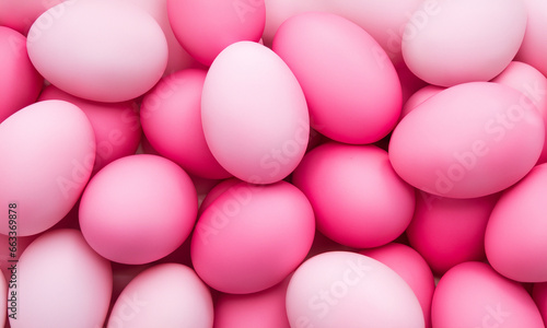 easter eggs painted pink, background of holiday symbols