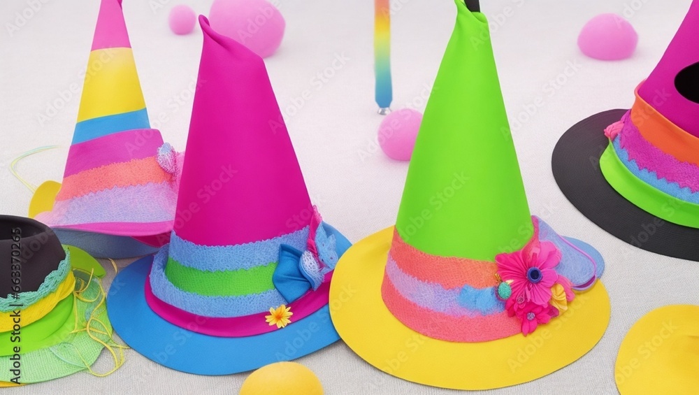 party hats and confetti