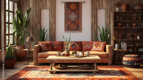 Boho style living room interior with sofa and coach © Nordiah